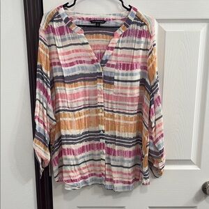 Zac & Rachel Pink and Orange Relaxed Mandarin Collar Blouse